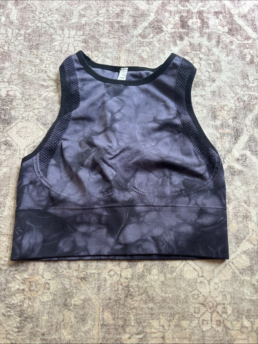 soulcycle Black and Charcoal Tie-Dye Crop Tank